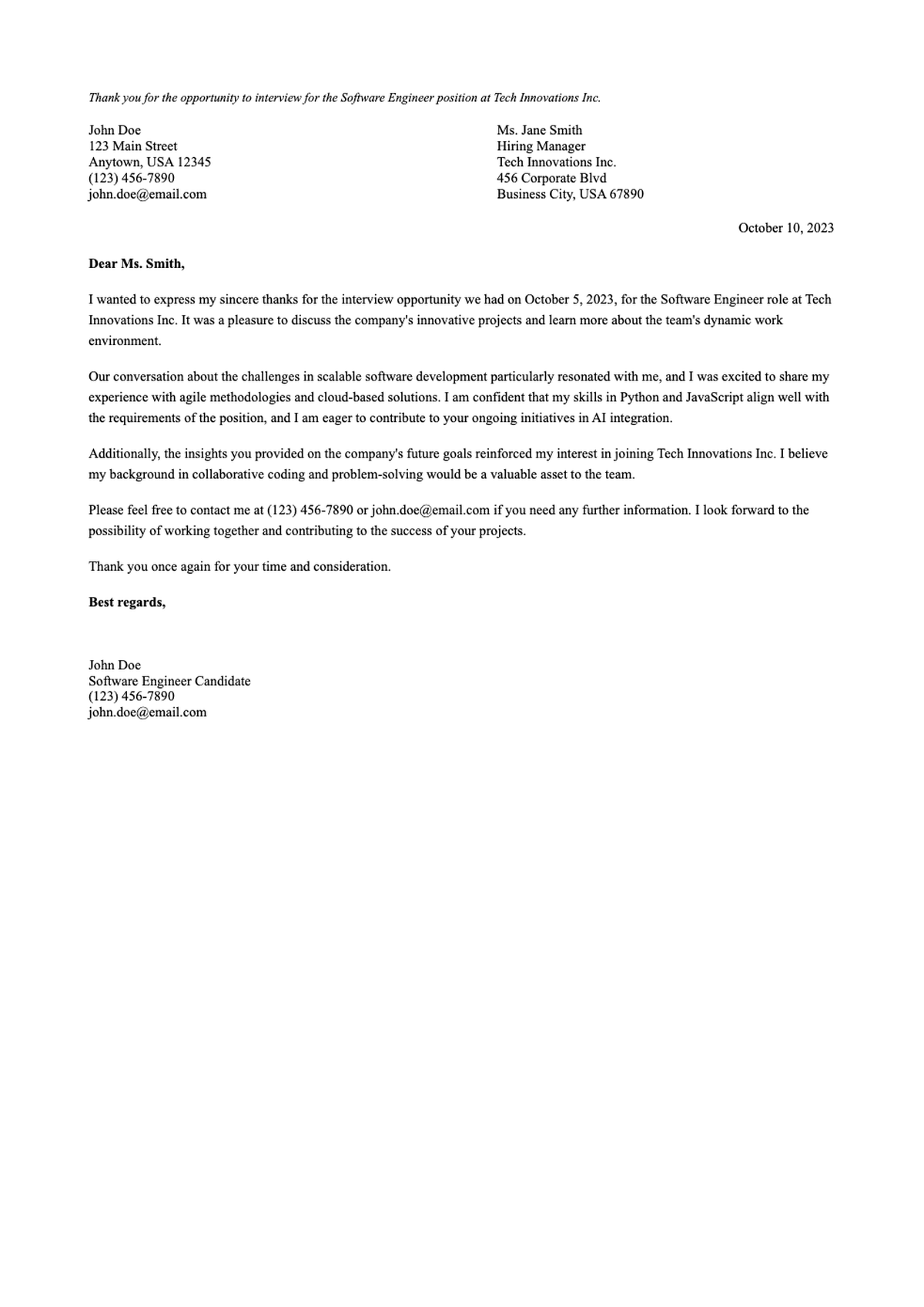 Two sample thank you letters for career and job search advice with professional formatting_variant_2